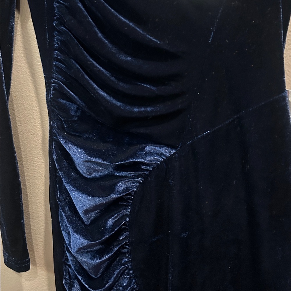 Bardot Xena Ruched Velvet Dress In Navy NWT size XS - Picture 6 of 7